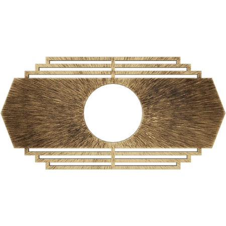 Ekena Millwork Chrysler Architectural Grade PVC Pierced Medallion, 26"W x 13"H x 6 7/8"ID x 3/4"P, Antiqued Brass CMPP26X13CSABS